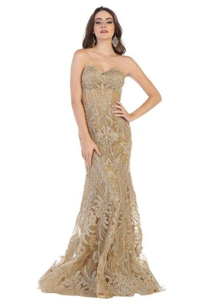 May Queen - RQ7649 Embellished Sweetheart Trumpet Dress Evening Dresses 4 / Gold