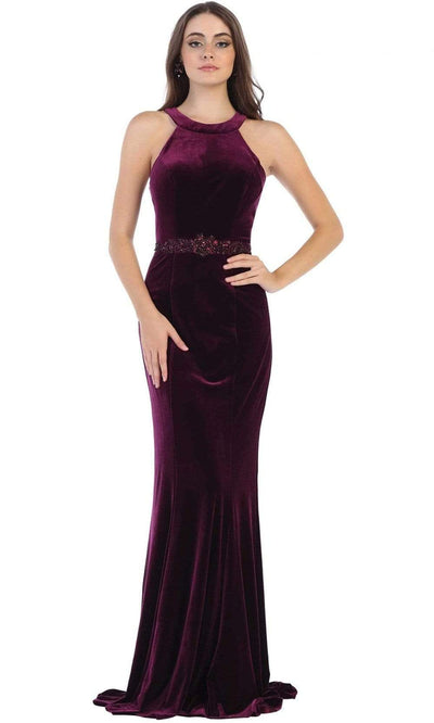 May Queen - RQ7652 Fitted Jewel Sheath Evening Dress Special Occasion Dress 4 / Eggplant
