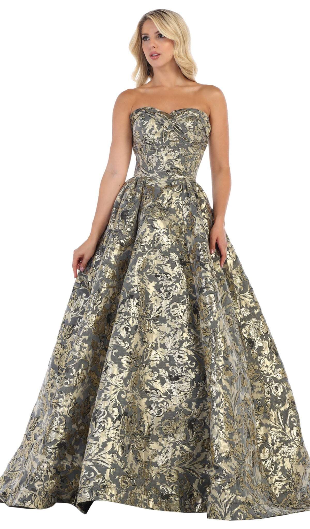 May Queen - RQ7653 Two Tone Strapless Sweetheart Ballgown Special Occasion Dress 4 / Black/Gold