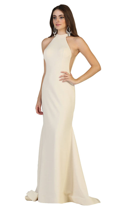 May Queen - RQ7664 Sleeveless High Halter Trumpet Dress Special Occasion Dress 2 / Champagne