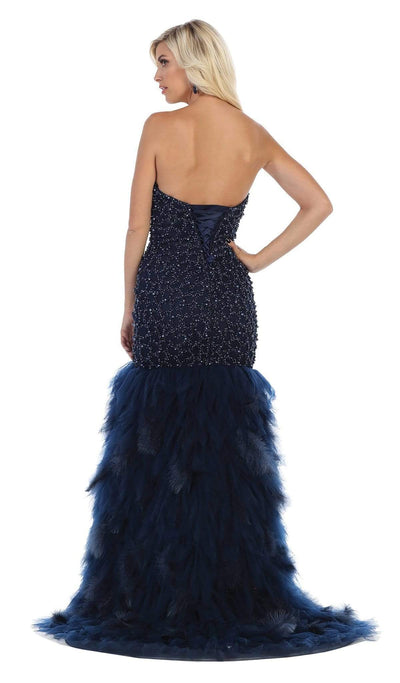 May Queen - RQ7668 Strapless Crystal Ornate Feathered Tulle Gown Special Occasion Dress