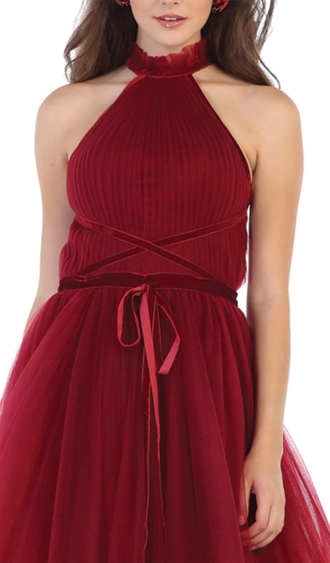 May Queen - RQ7669 High Neck Pleated A-Line Evening Gown Special Occasion Dress