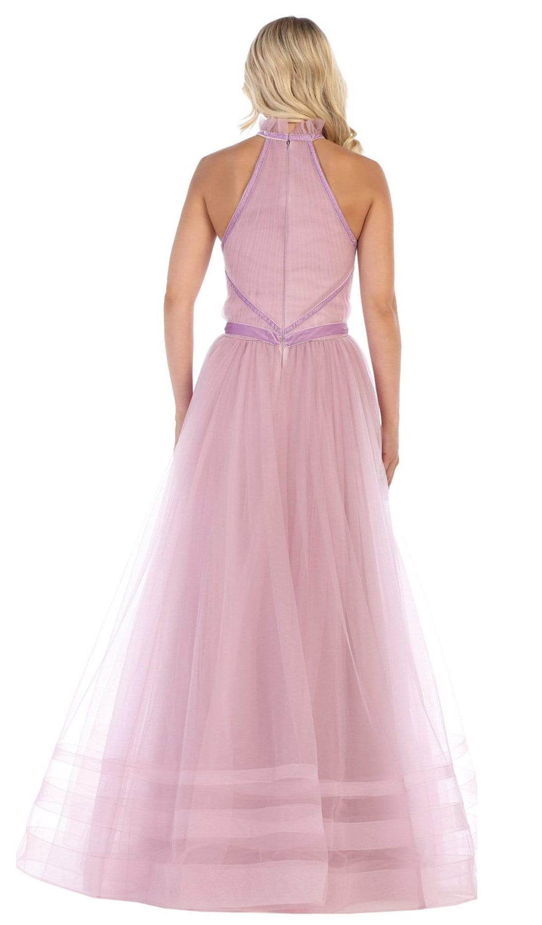 May Queen - RQ7669 High Neck Pleated A-Line Evening Gown Special Occasion Dress
