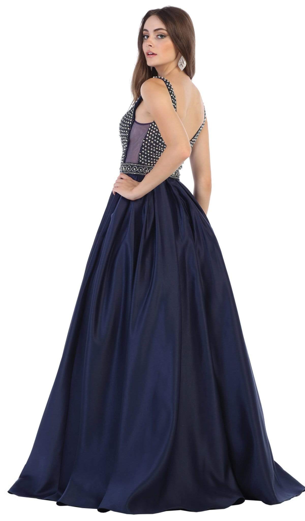 May Queen - RQ7680 Beaded Plunging V-Neck Ballgown Ball Gowns