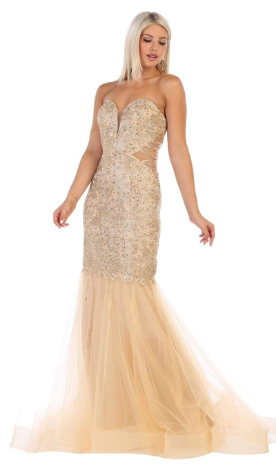 May Queen - RQ7682 Embellished Deep Sweetheart Mermaid Dress Special Occasion Dress 2 / Gold