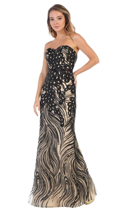 May Queen - RQ7685 Strapless Sequin Embellish Gown Special Occasion Dress 4 / Black