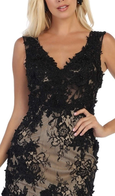 May Queen - RQ7687 Lace Applique V-neck Trumpet Dress Special Occasion Dress