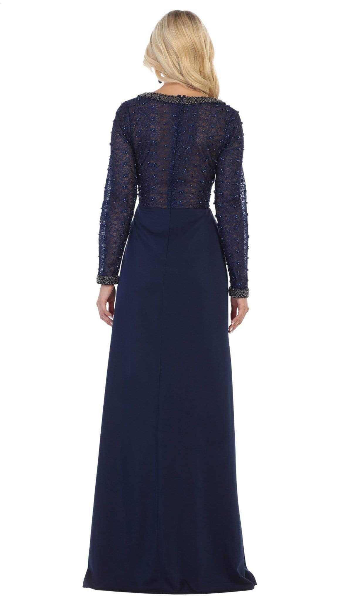 May Queen - RQ7692 Applique Long Sleeve Column Dress Special Occasion Dress
