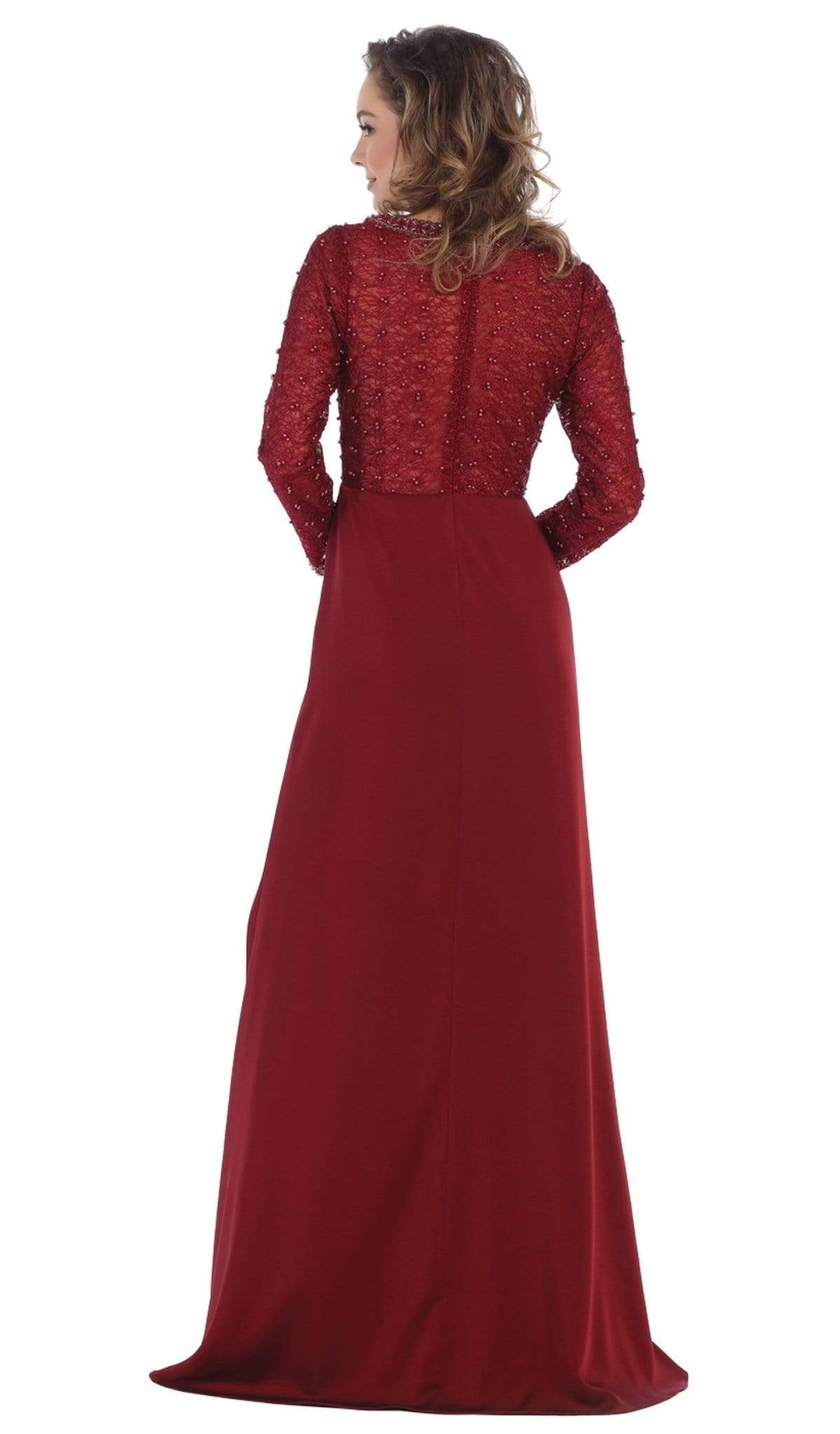May Queen - RQ7692 Applique Long Sleeve Column Dress Special Occasion Dress