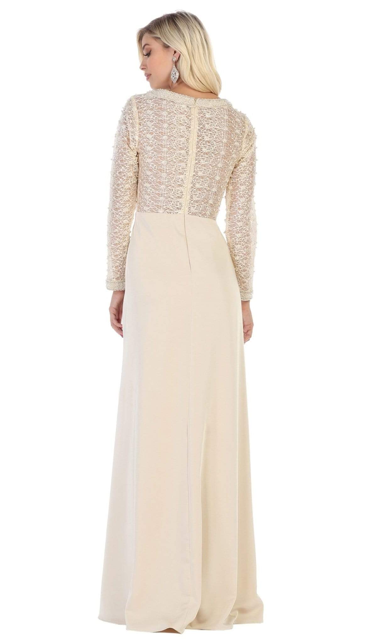 May Queen - RQ7692 Applique Long Sleeve Column Dress Special Occasion Dress