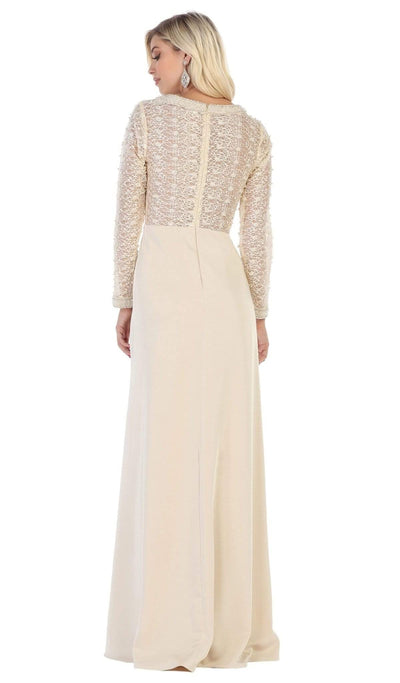 May Queen - RQ7692 Applique Long Sleeve Column Dress Special Occasion Dress