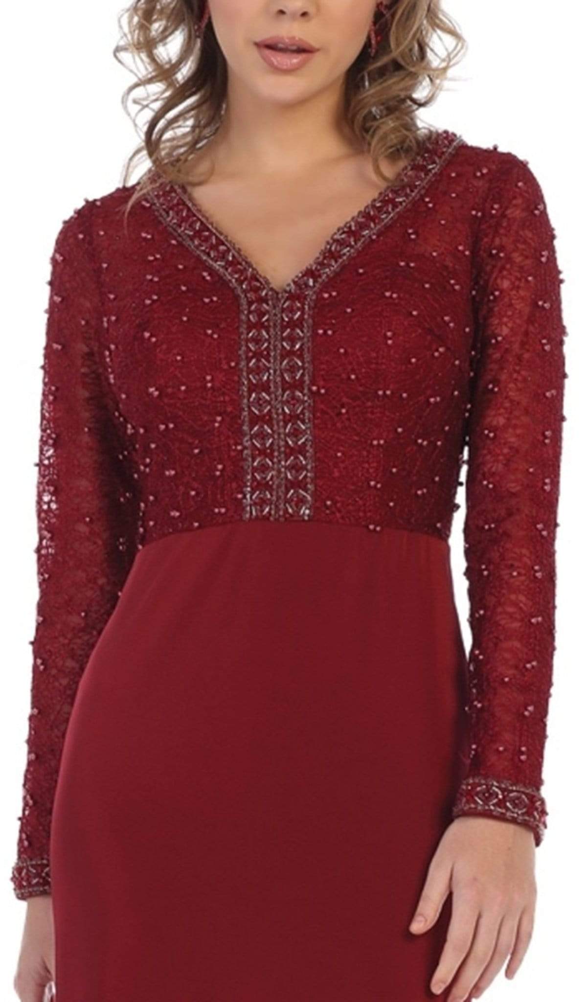 May Queen - RQ7692 Applique Long Sleeve Column Dress Special Occasion Dress