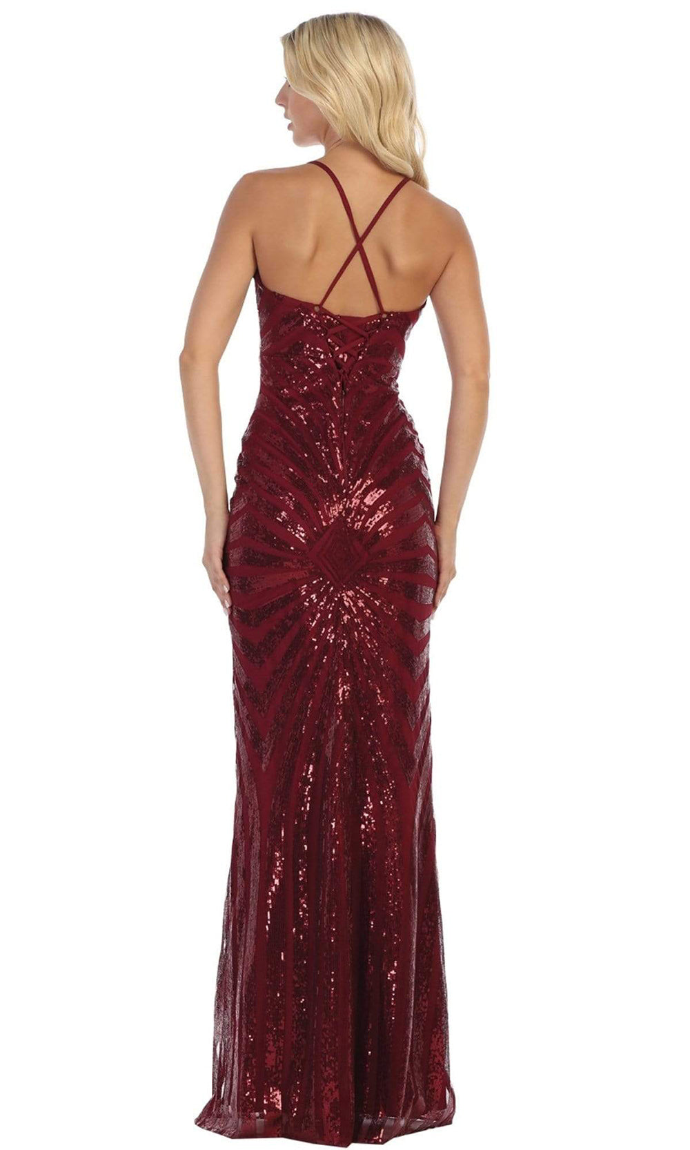 May Queen -  RQ7695SC V Neck Shinny Detailed Hot Dress In Red