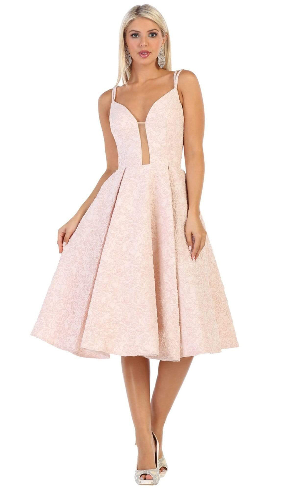 May Queen - Tea-Length Pleated Skirt A-Line Dress RQ7699SC In Pink