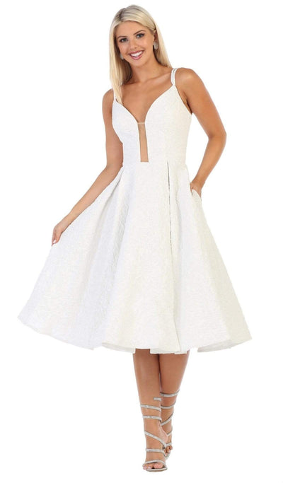 May Queen - RQ7699 Plunging Sweetheart A-Line Cocktail Dress Cocktail Dresses 4 / Ivory