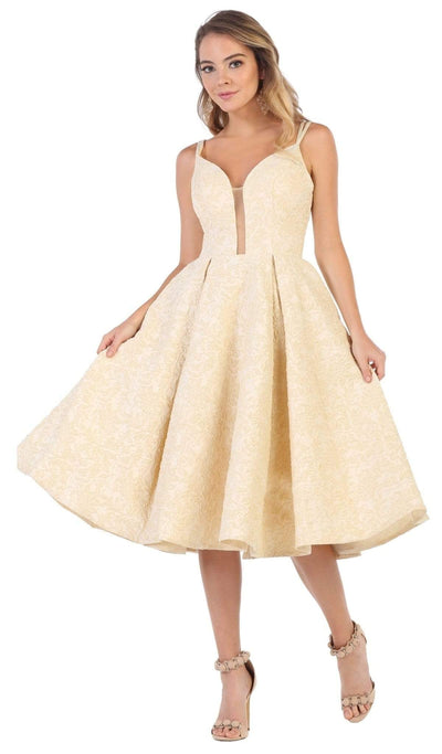 May Queen - RQ7699 Plunging Sweetheart A-Line Cocktail Dress Cocktail Dresses 4 / Yellow