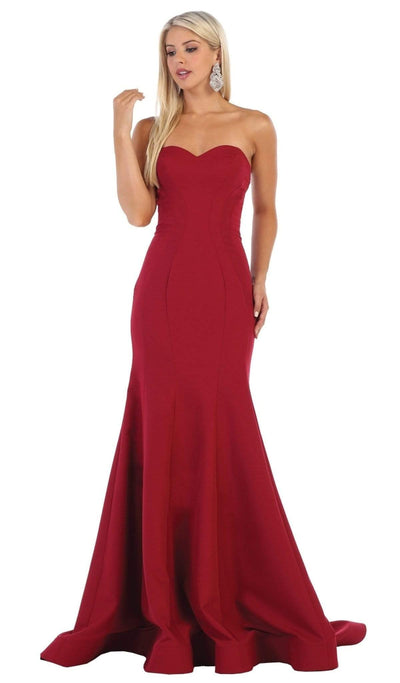 May Queen - RQ7703 Strapless Sweetheart Trumpet Evening Dress Bridesmaid Dresses 4 / Burgundy