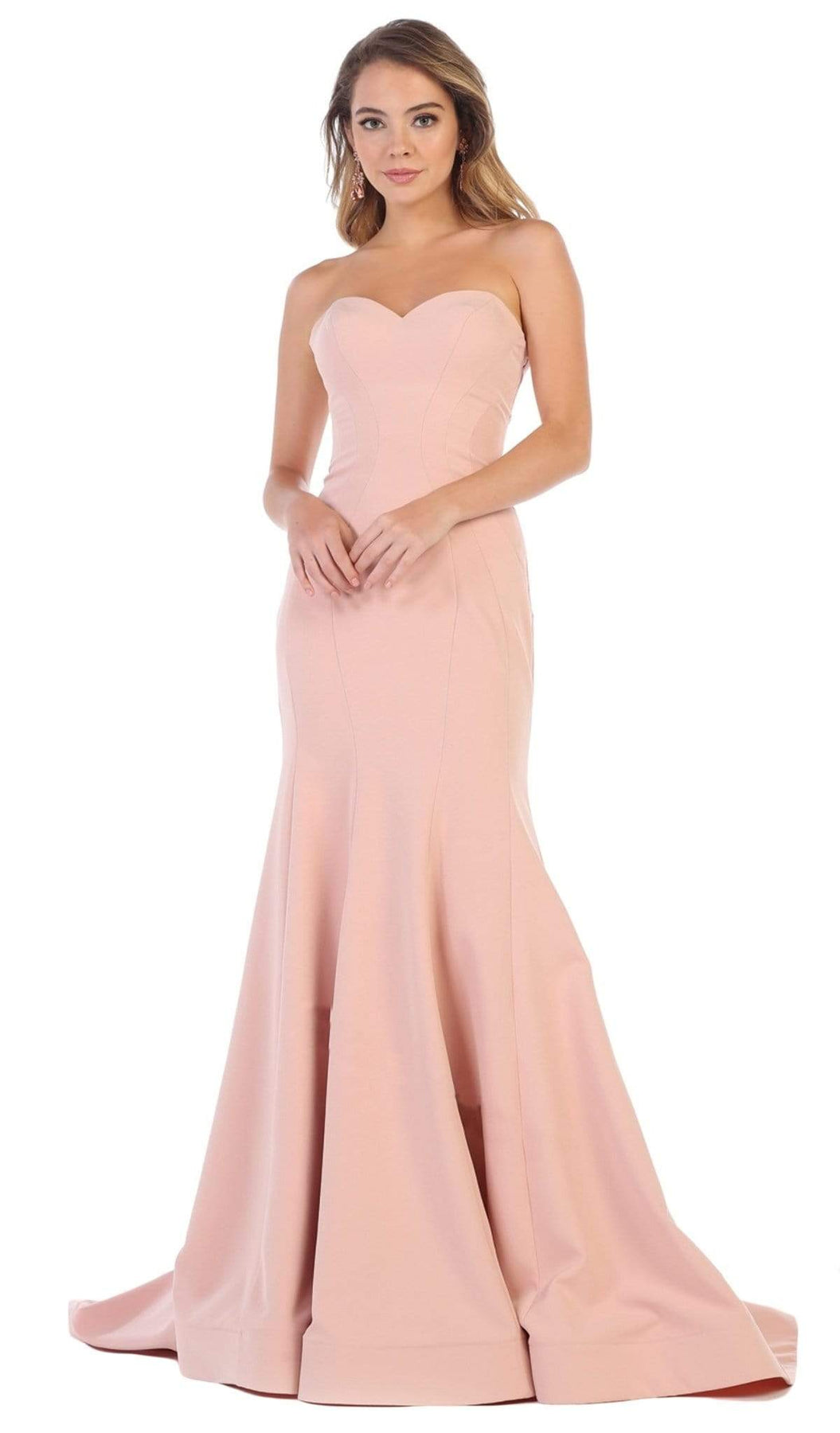 May Queen - RQ7703 Strapless Sweetheart Trumpet Evening Dress Bridesmaid Dresses 4 / Dusty-Rose