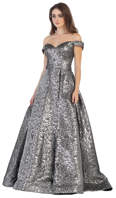 May Queen - RQ7704 Off-Shoulder Ballgown with Train Ball Gowns 4 / Silver