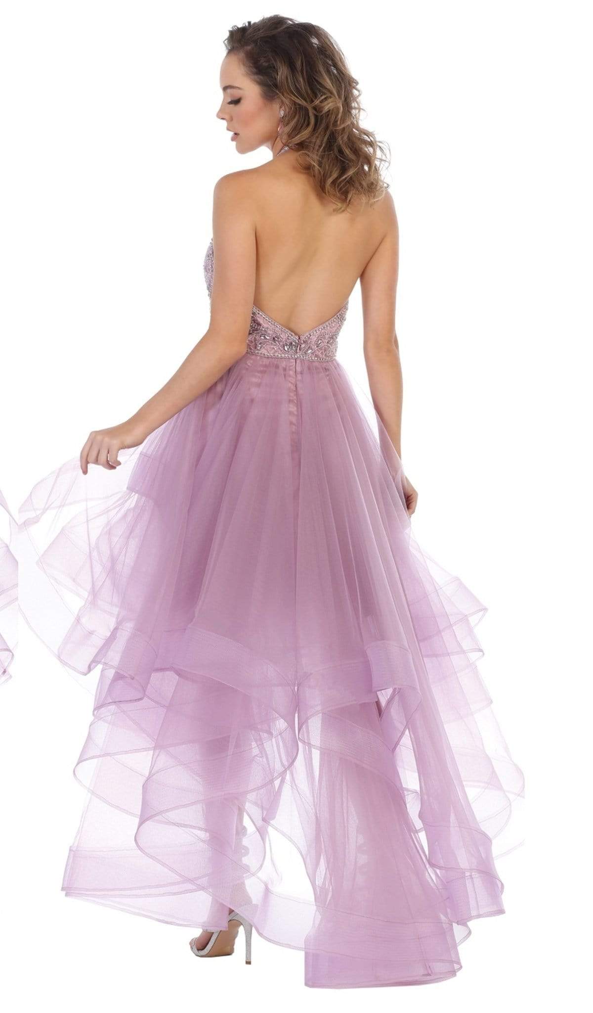 May Queen - RQ7717 Jeweled Illusion Halter High Low Gown Special Occasion Dress