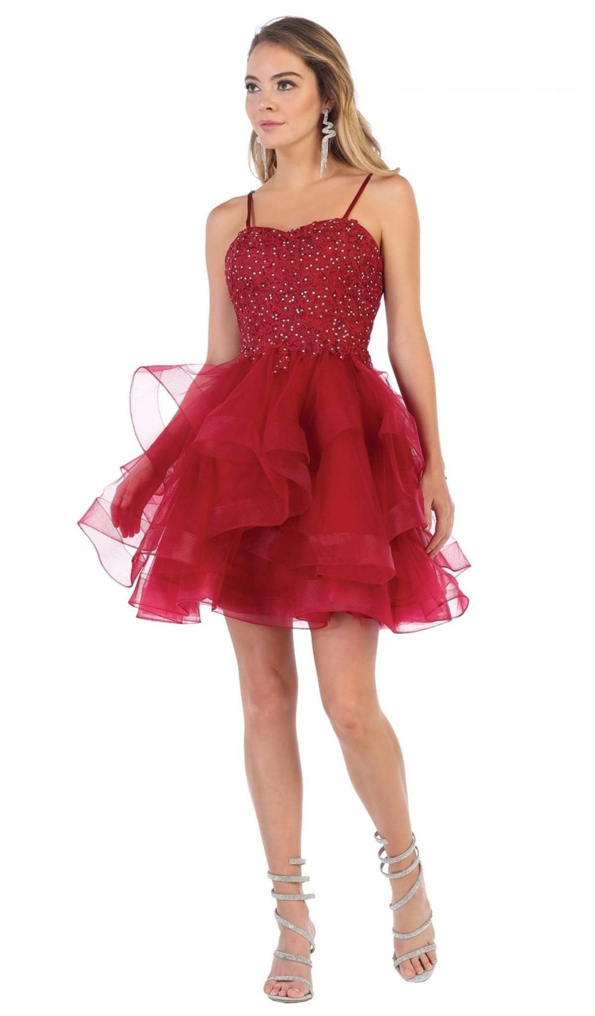 May Queen - RQ7720 Appliqued Sweetheart Bodice A-Line Dress Special Occasion Dress 2 / Burgundy