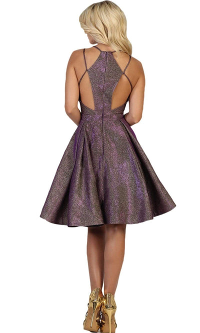 May Queen - Sleeveless Pleated Short Dress RQ7750SC In Purple