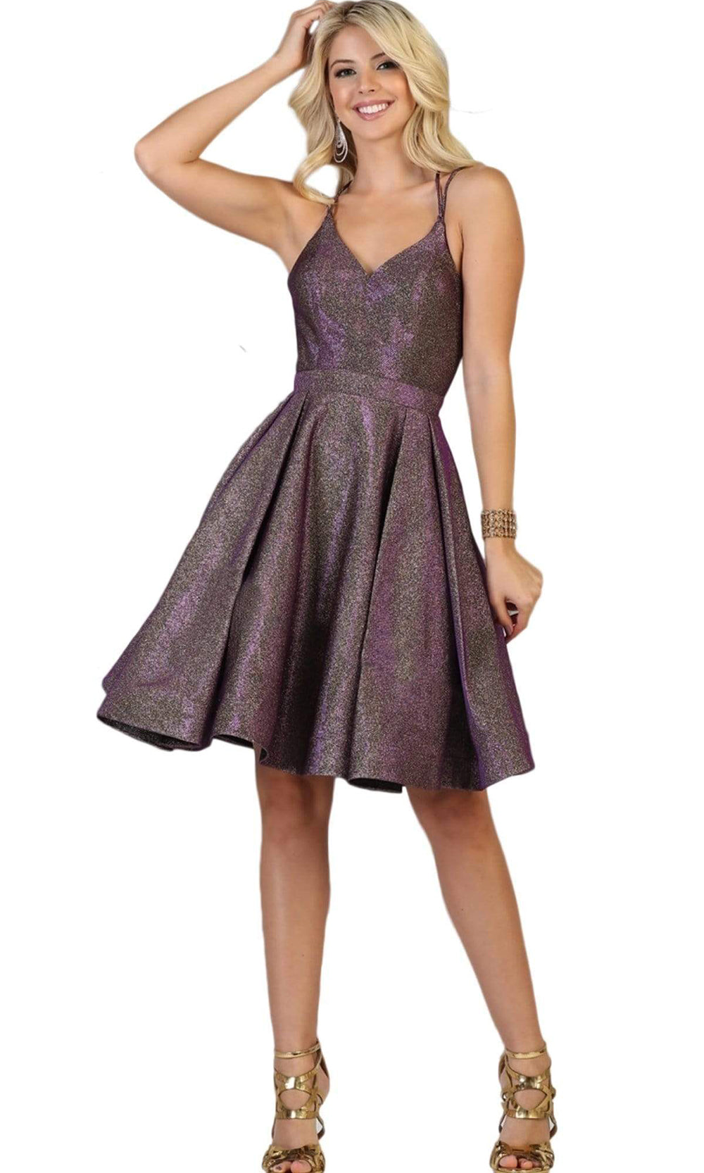 May Queen - Sleeveless Pleated Short Dress RQ7750SC In Purple