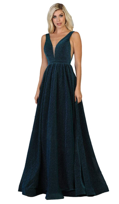 May Queen - RQ7753 Sleeveless Deep V-neck A-line Dress Special Occasion Dress 4 / Teal-Blue