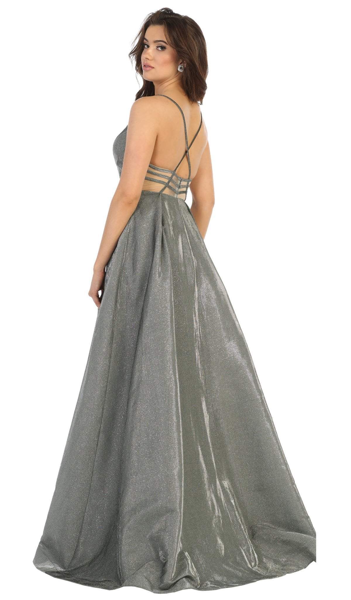 May Queen - RQ7759 Plunging Sweetheart Metallic A-Line Gown Special Occasion Dress