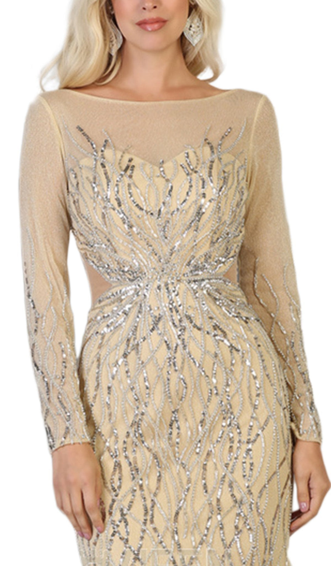 May Queen - RQ7768 Embellished Bateau Long Sleeve Trumpet Dress Special Occasion Dress