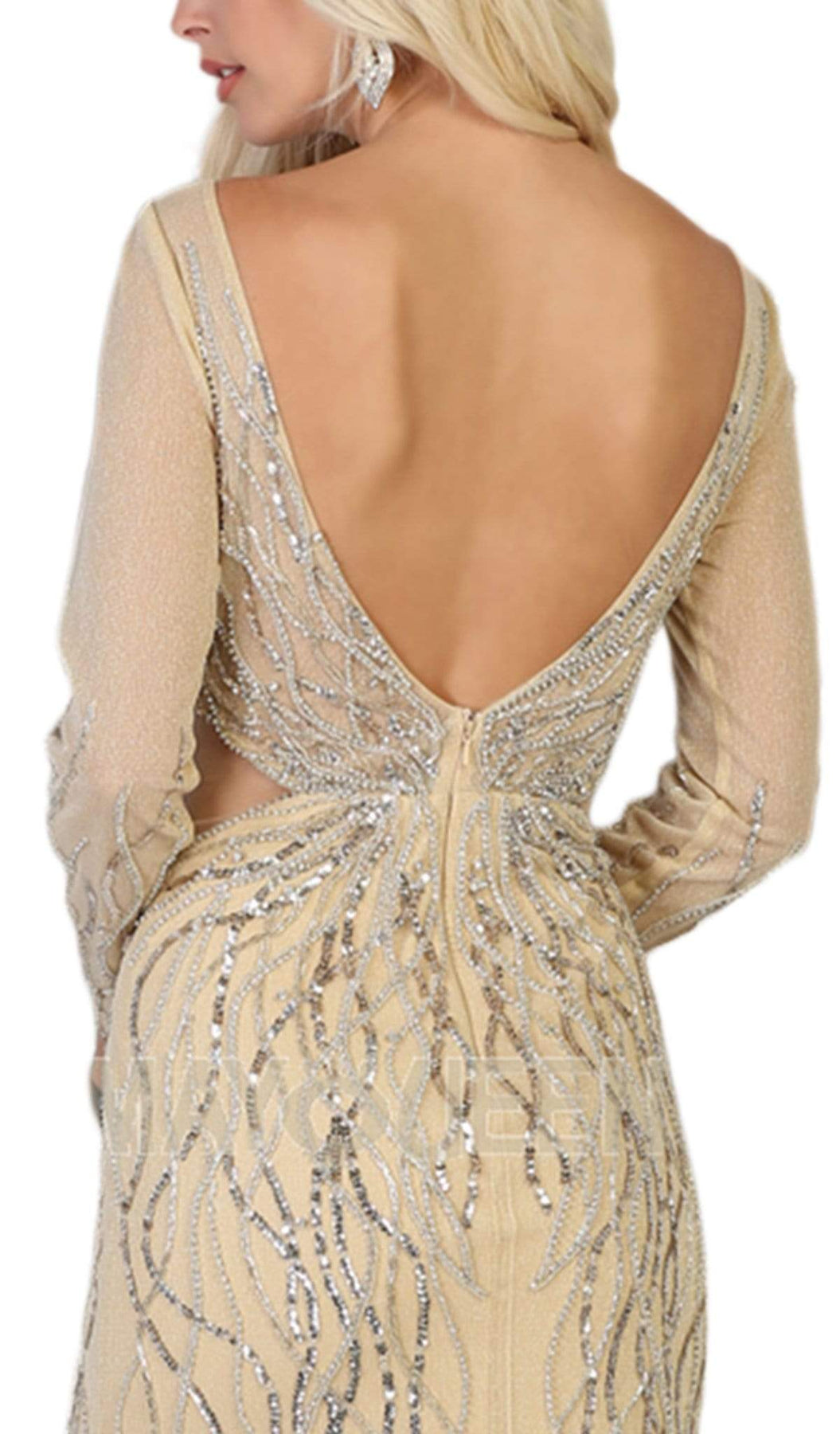 May Queen - RQ7768 Embellished Bateau Long Sleeve Trumpet Dress Special Occasion Dress