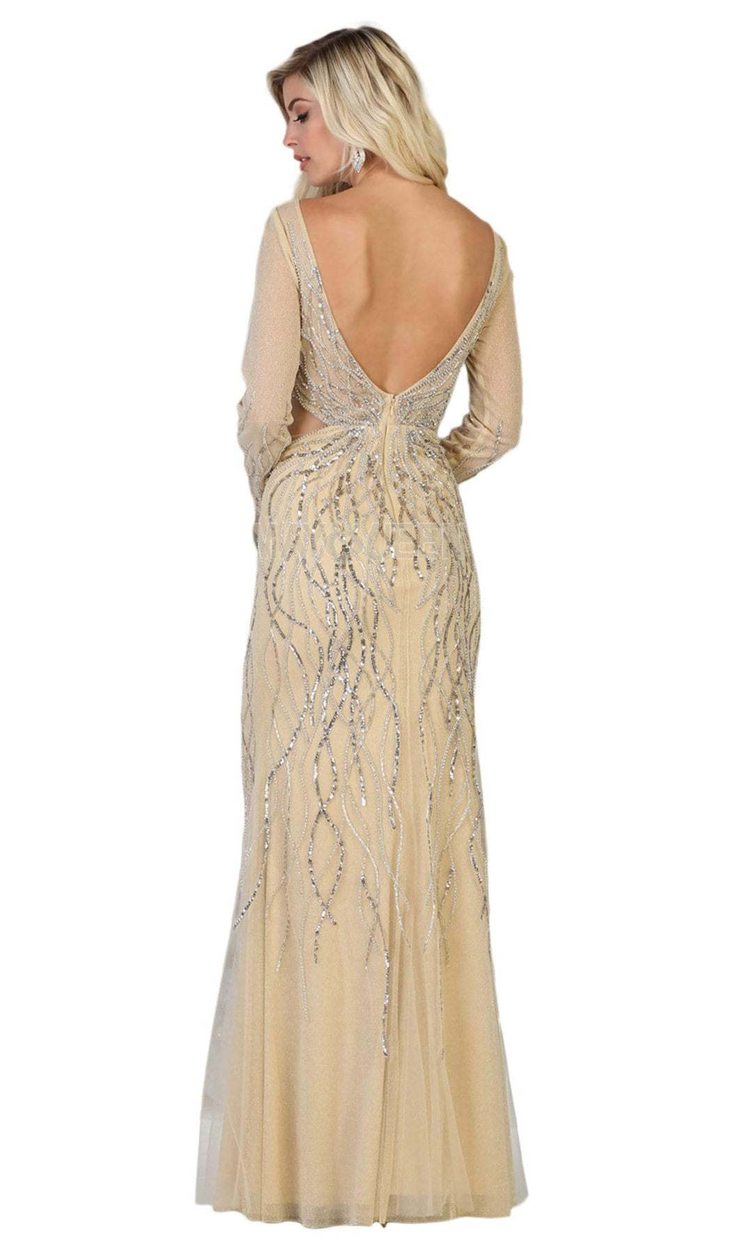 May Queen - RQ7768 Embellished Bateau Long Sleeve Trumpet Dress Special Occasion Dress