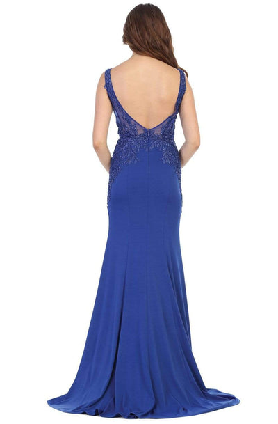 May Queen - RQ7771 Beaded Embroidered Plunging V-Neck Dress Prom Dresses