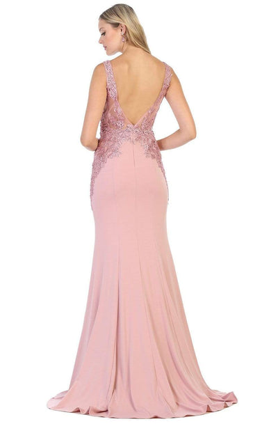 May Queen - RQ7771 Beaded Embroidered Plunging V-Neck Dress Prom Dresses