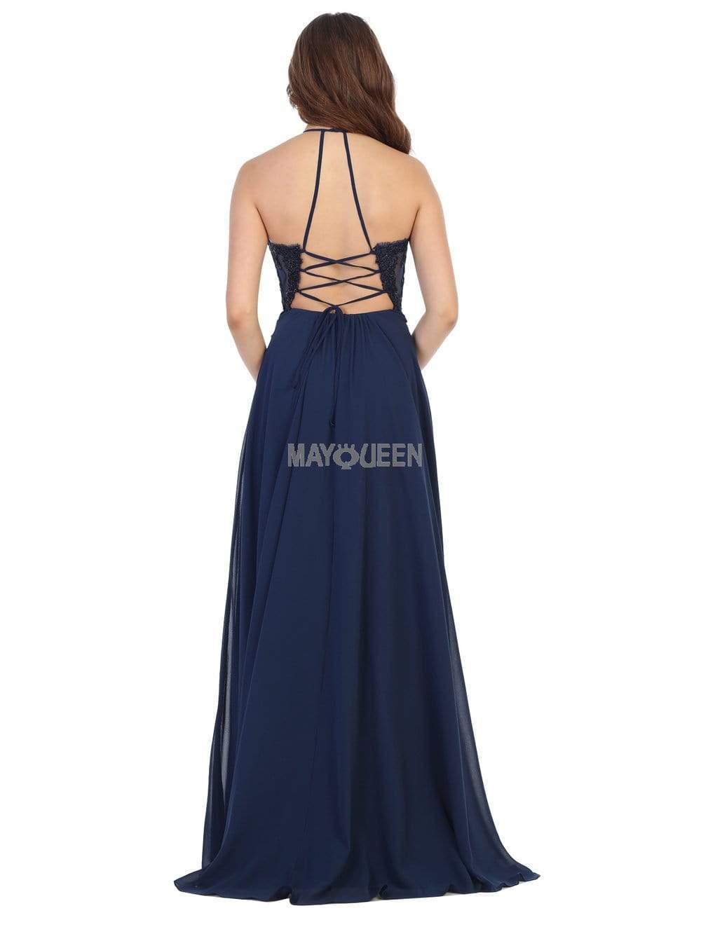 May Queen - RQ7781 Lace Deep V-neck A-line Gown Prom Dresses