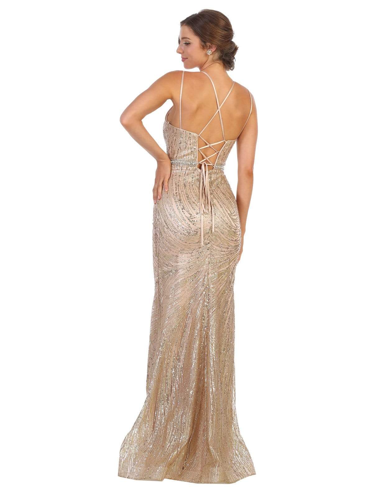 May Queen - RQ7788 Long Glitter Ornate High Slit Dress Evening Dresses