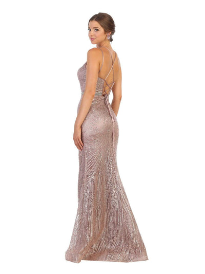 May Queen - RQ7788 Long Glitter Ornate High Slit Dress Evening Dresses