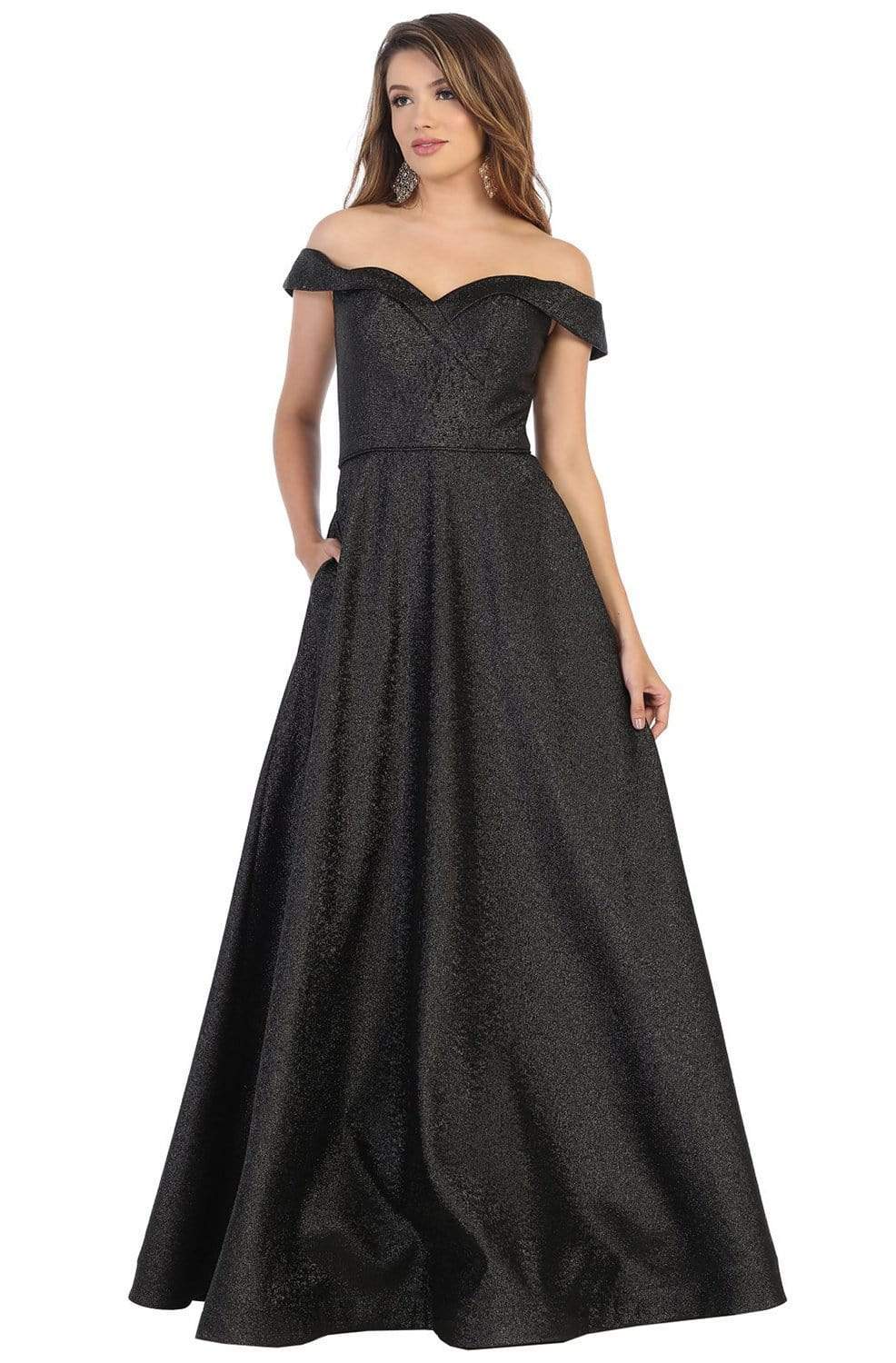 May Queen - RQ7793 Off-Shoulder Neck Ballgown Ball Gowns 4 / Black