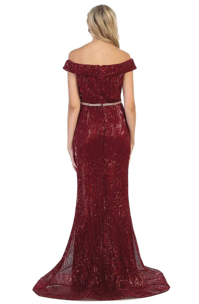 May Queen - RQ7799 Embellished Off-Shoulder Trumpet Dress Evening Dresses