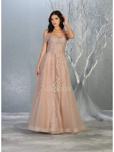 May Queen - RQ7805 Beaded Applique Off-Shoulder Dress Prom Dresses 4 / Rosegold