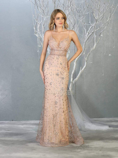 May Queen - RQ7808 Glitter Embellished Mermaid Evening Dress Evening Dresses 4 / Rosegold