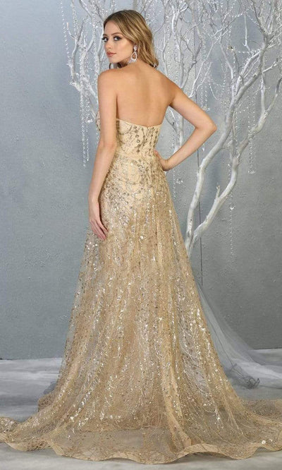 May Queen - RQ7815 Glitter Embellished Strapless Gown Prom Dresses 4 / Champagne/Gold