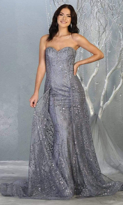 May Queen - RQ7815 Glitter Embellished Strapless Gown Prom Dresses 4 / Dusty-Blue