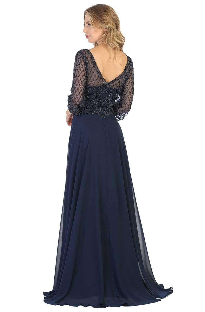 May Queen - RQ7821SC Embellished Bateau Fitted A-line Gown In Blue