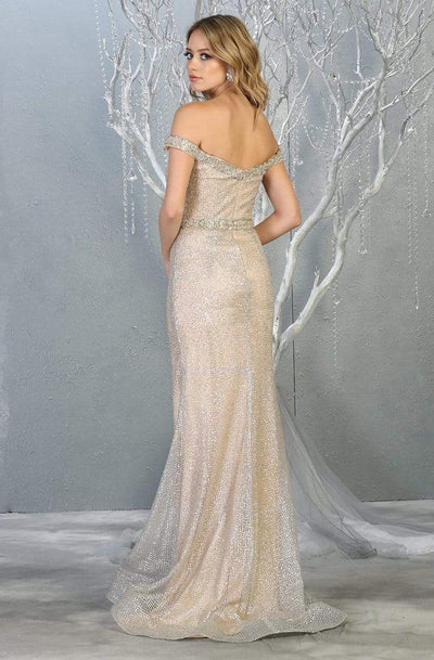 May Queen - RQ7822 Embellished Off-Shoulder Sheath Dress Evening Dresses