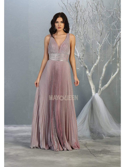 May Queen - RQ7828 Strappy Plunging V-Neck A-Line Dress Evening Dresses 2 / Pink