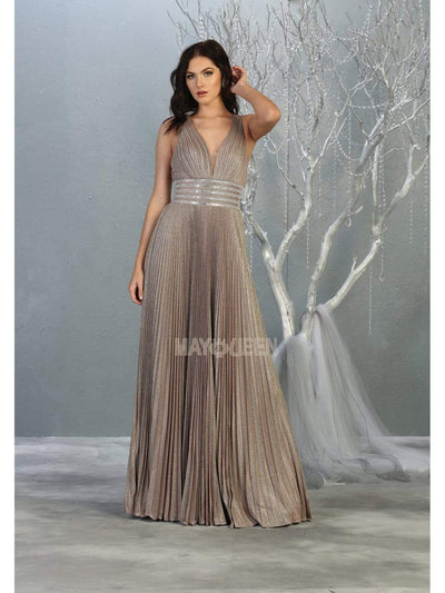 May Queen - RQ7828 Strappy Plunging V-Neck A-Line Dress Evening Dresses 2 / Rosegold