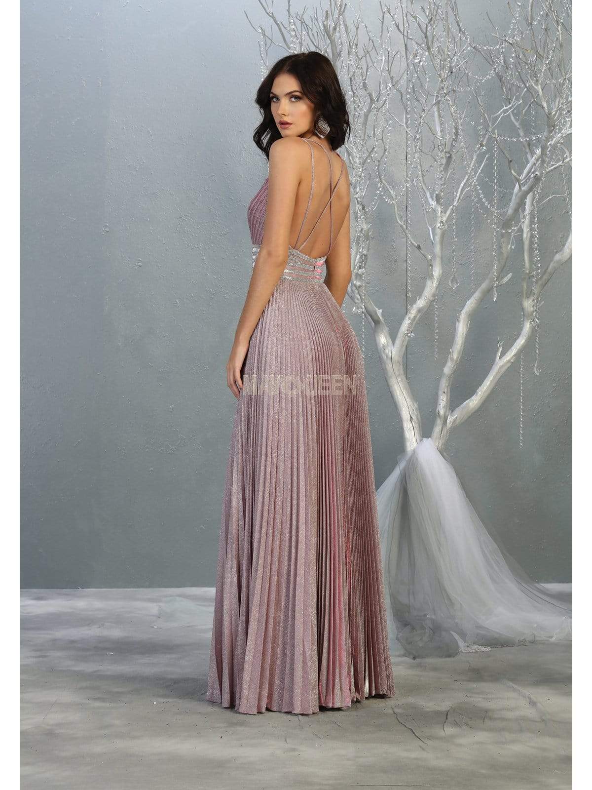 May Queen - RQ7828 Strappy Plunging V-Neck A-Line Dress Evening Dresses