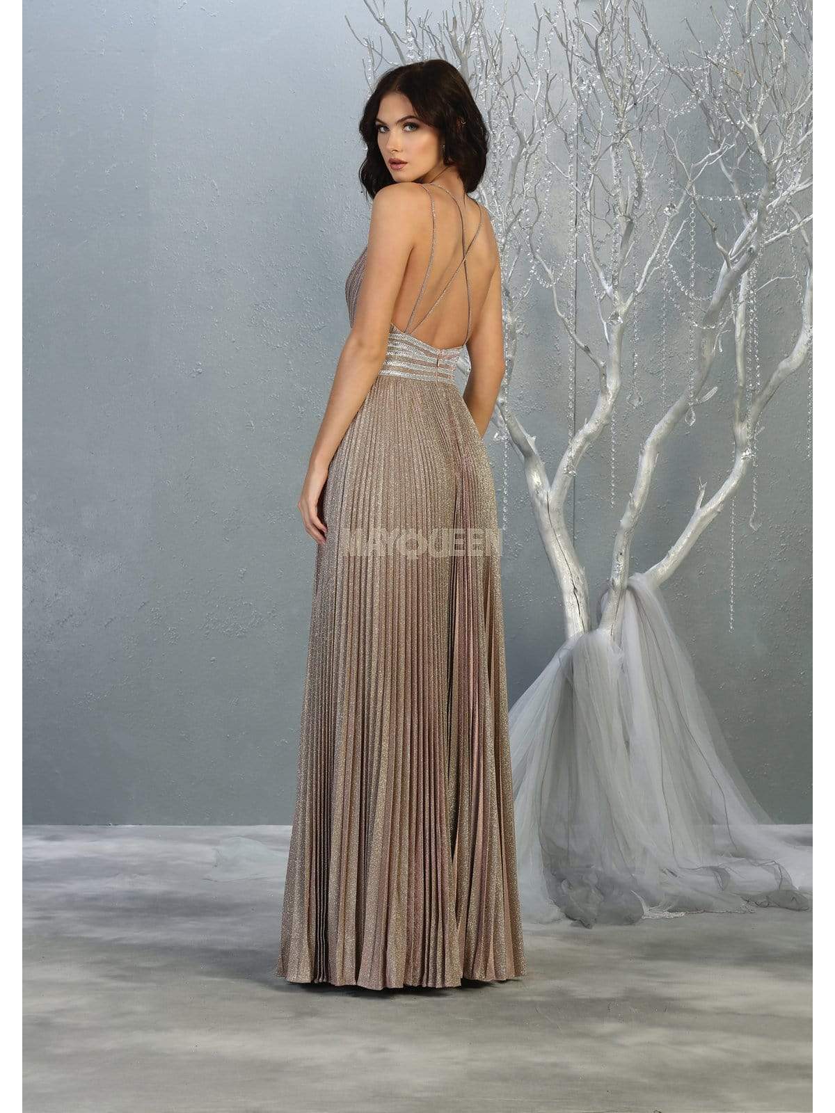 May Queen - RQ7828 Strappy Plunging V-Neck A-Line Dress Evening Dresses