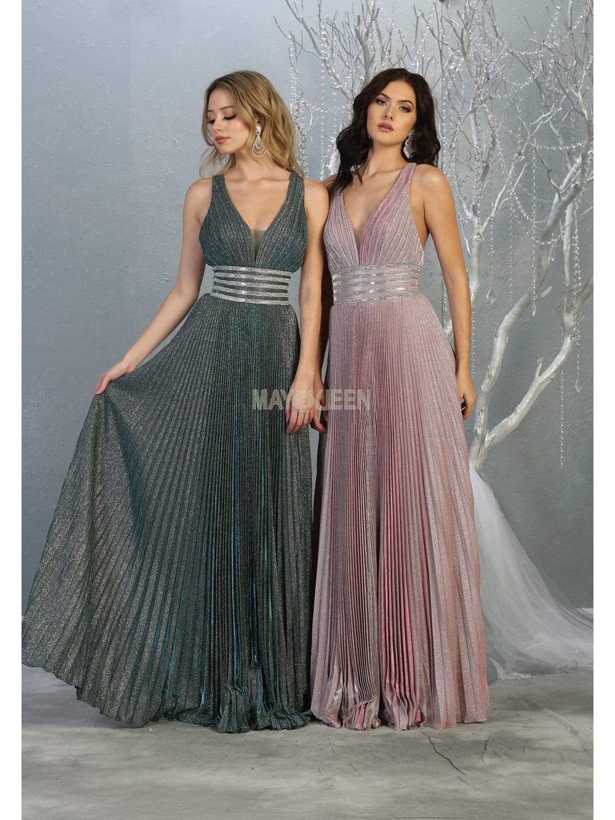 May Queen - RQ7828 Strappy Plunging V-Neck A-Line Dress Evening Dresses